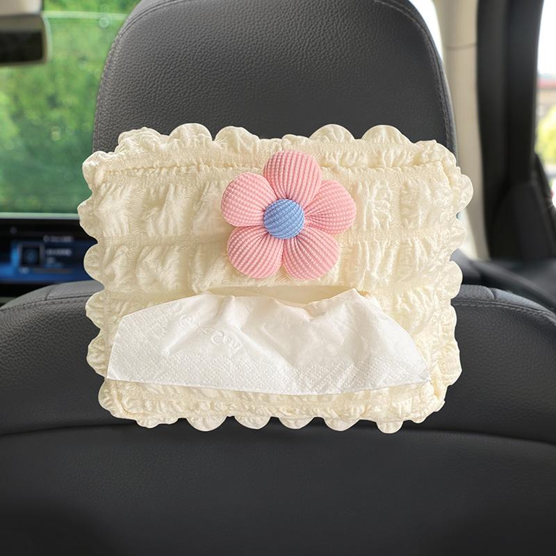 New Cute Cartoon Flowers Car Tissue Box Hanging Napkin Holder for Car Back Seat Headrest Armrest Paper Organizer Storage Bag
