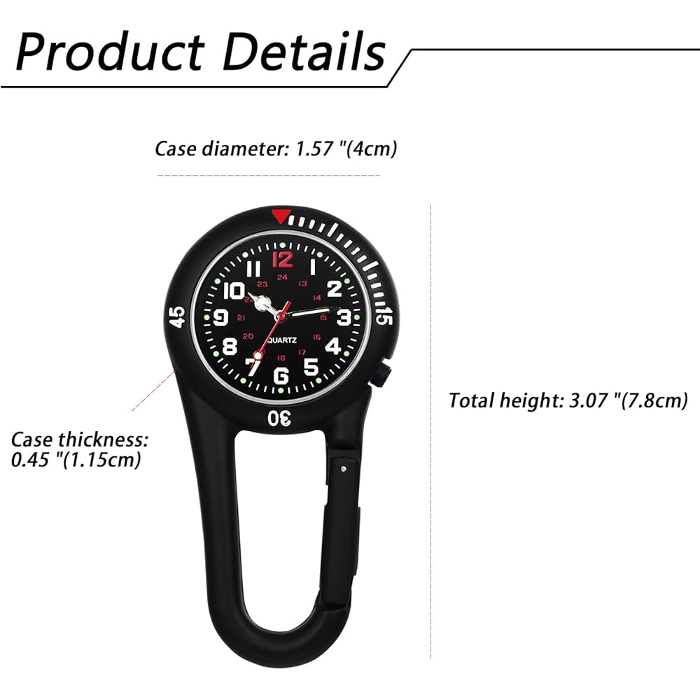 Jewelrywe Sports Watch Analog Waterproof Clip Black with Luminous Feature for Climbing and Outdoor Activities