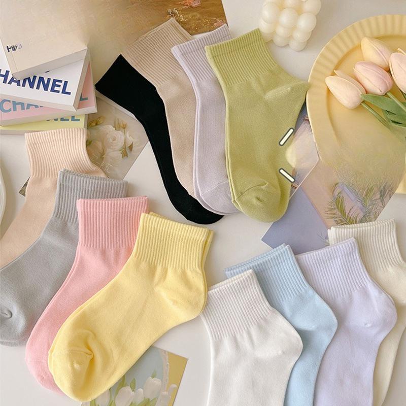 All-cotton Short Socks, Solid-color Socks, Pure Cotton Short Socks for Women, Student Sports and Casual Trendy Socks, Candy-colored Boat Socks