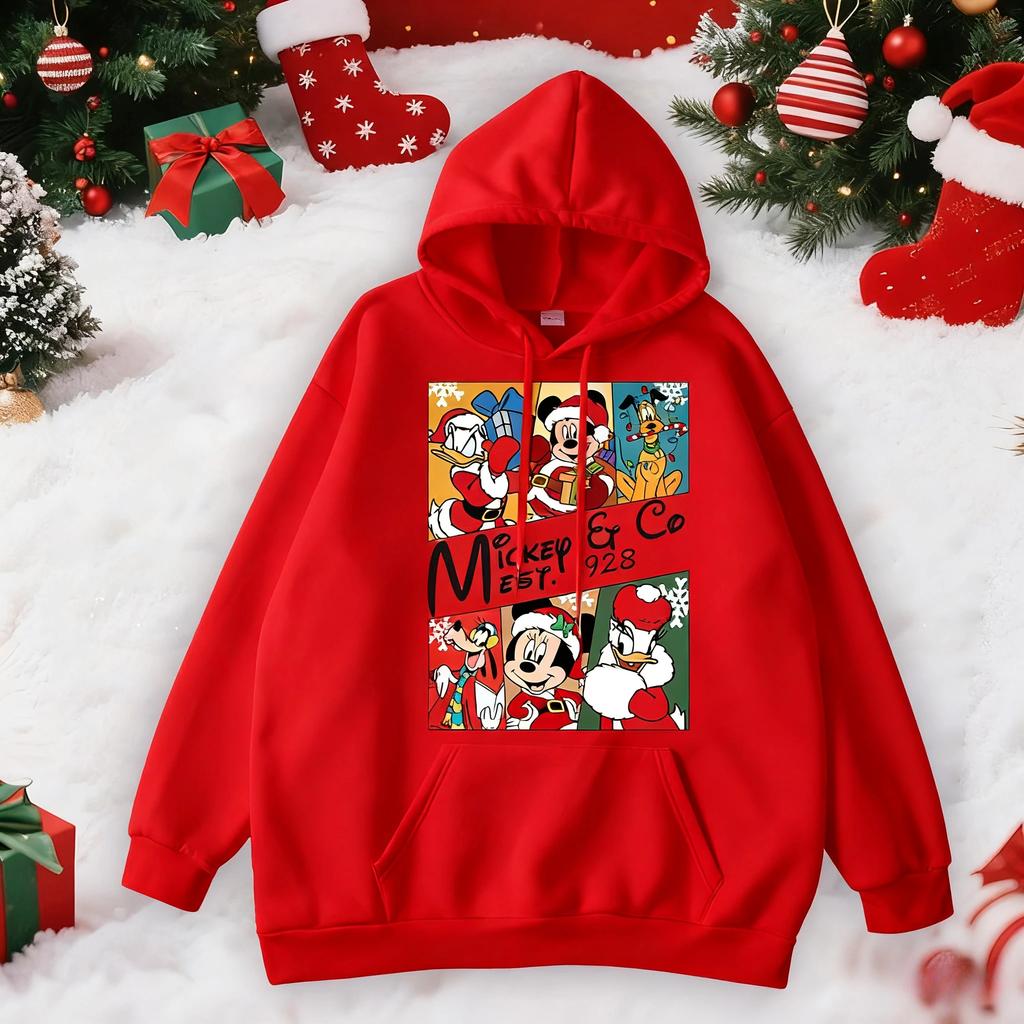Weihnachts-Disney Eltern-Kind Outfits, Mickey Mehrfarbige Kapuzenpullover, Kinder Kapuzenpullover, Paar Familien Feiertagskleidung