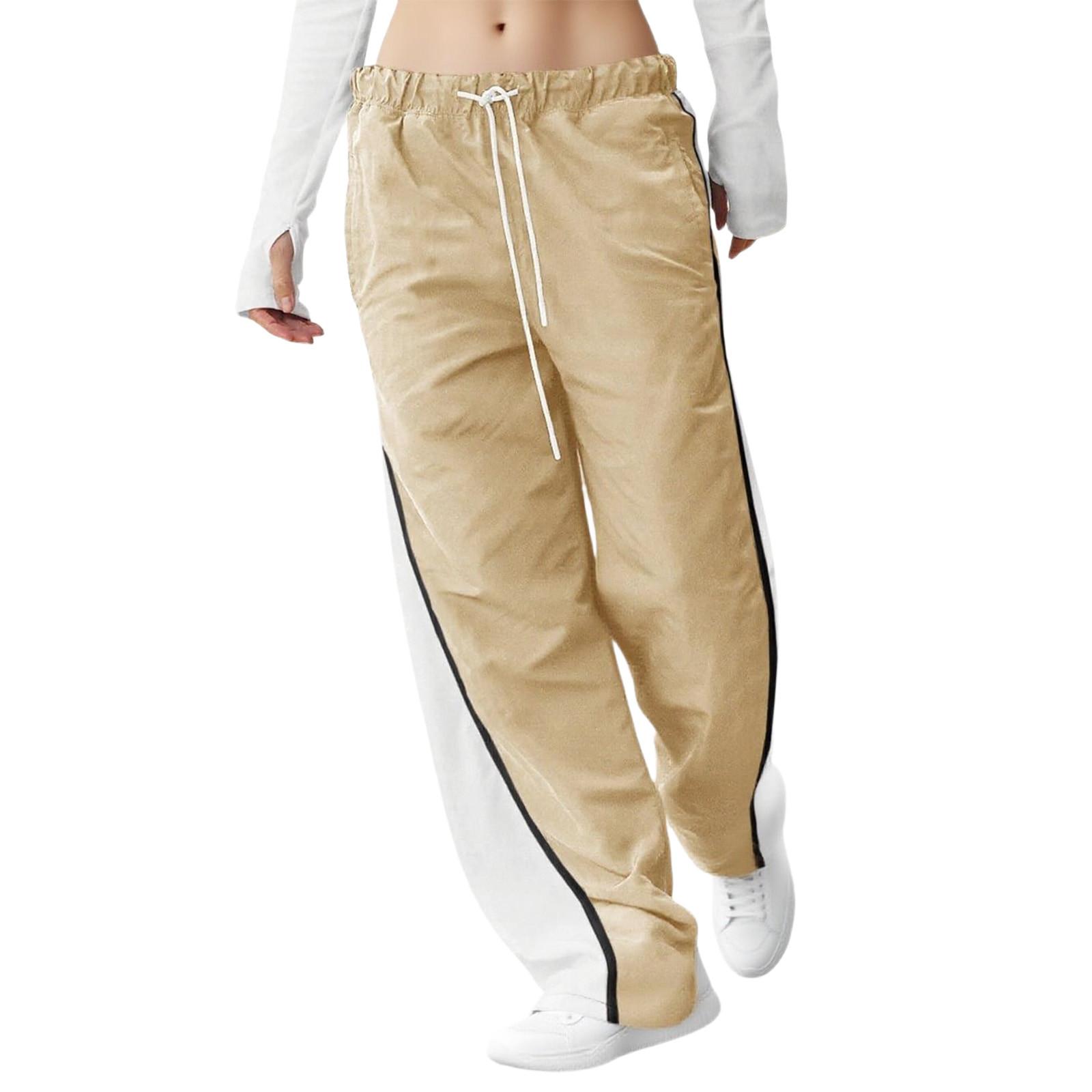 

Женские свободные широкие спортивные штаны с кулиской, эластичной талией и цветными блоками XL хаки