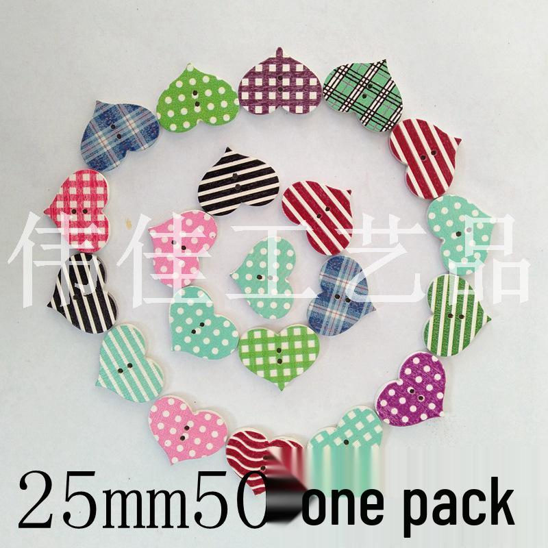 Heart-Shaped Wooden Buttons with LOVE Print - Mixed Colors