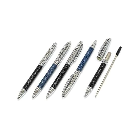 2-Pack Genuine Leather Wrapped Brass Ballpoint Pen, Director Model, Luxury Gift Box, Black K7-PD03-2-B. Full Chrome Plating, Premium Brass Parts,