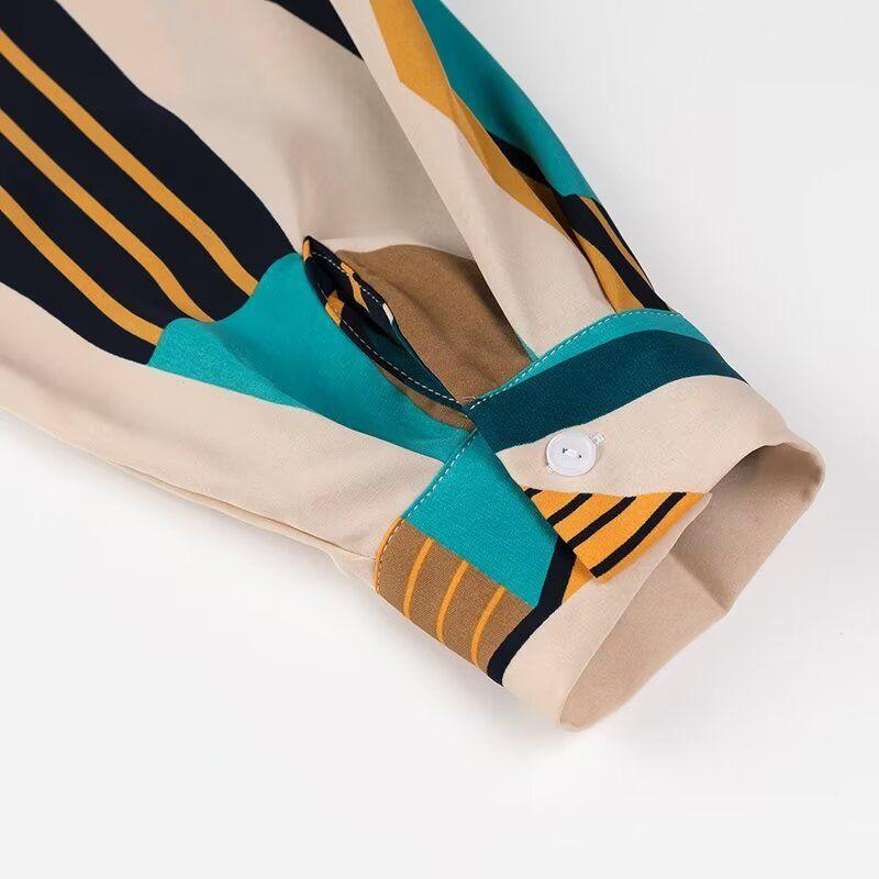 Kaslead New Arrival Women's Fashion Style Fashion Casual Versatile Contrast Color Geometric Print Long Sleeves Shirt