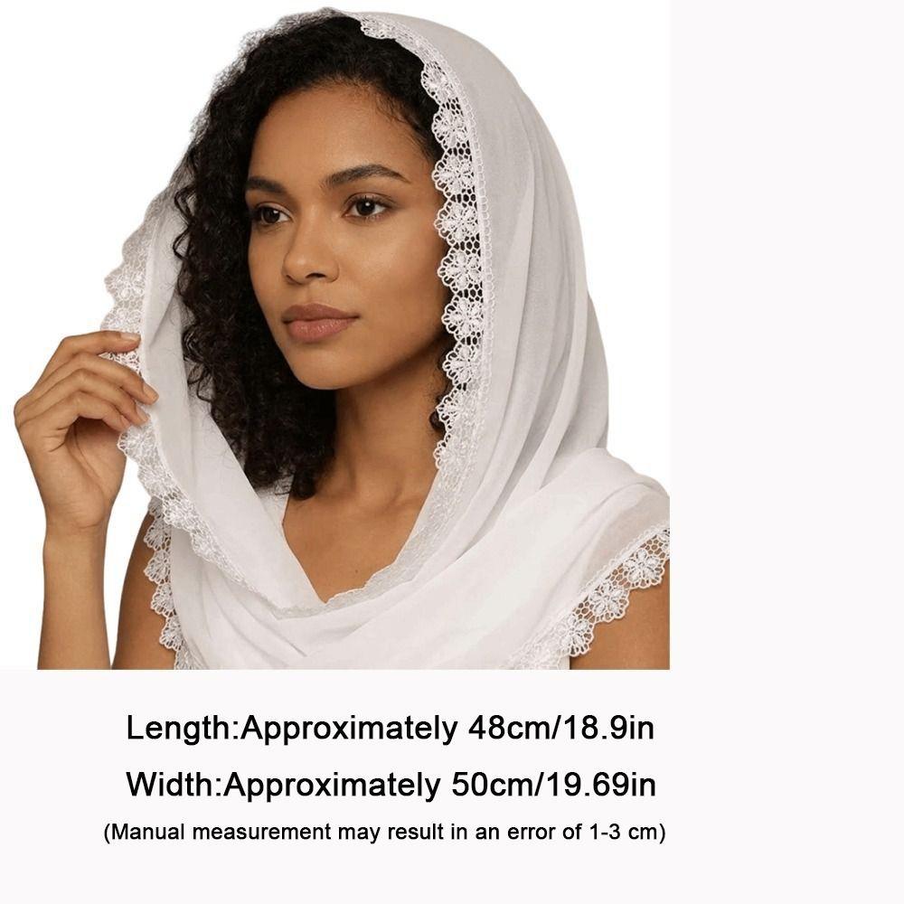 Solid Color Wedding Hijab Lace Trim Cathedral Veil Vintage Bridal Headscarf Church Ceremony