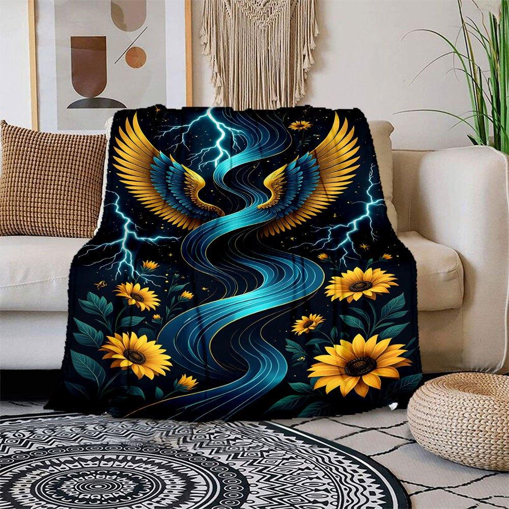 

Golden Phoenix with Sunflowers Wall Art Print Blanket Flannel Throw Blanket for Sofa, Bed, Travel, Camping, Office, Couch, Chair, And Bed G 150x180cm
