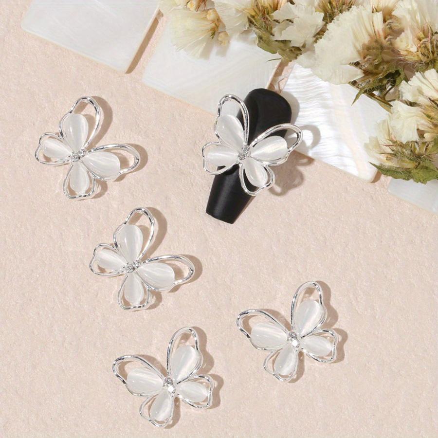 10pcsElegant Butterfly Nail Charms Set with Sparkling Cat Eye Gems - Easy-to-Apply, Durable Alloy Art Accessories for DIY Manicure