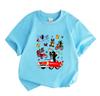 Cute Mole Friends Cartoon Print Kids T Shirt, Boys Girls 100% Cotton Short Sleeve Crew Neck Tees, Fun Animal Driving Vehicle Pattern Casual Summer Top