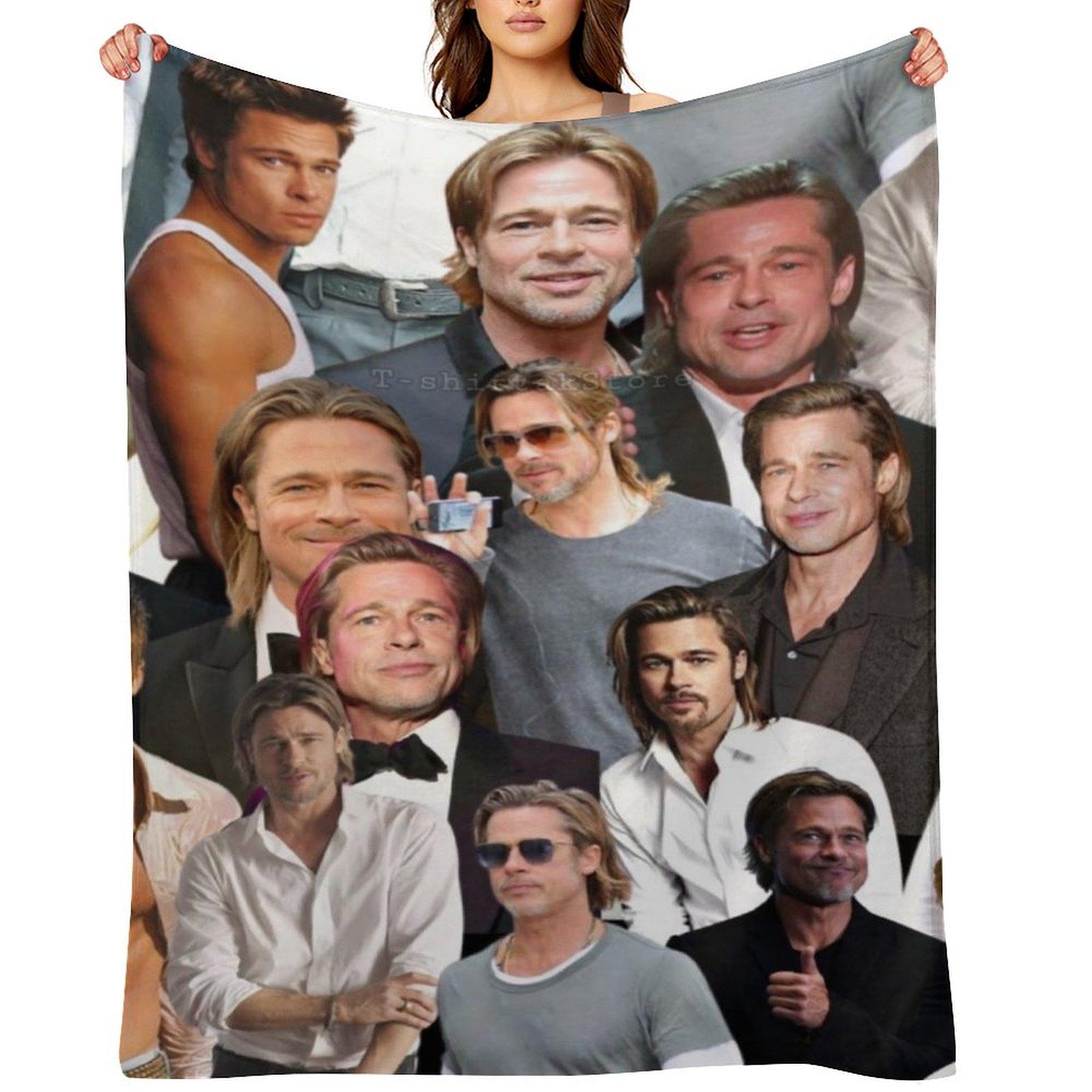 Плед-коллаж с фото Брэда Питта тяжелый для сна Диваны косплей аниме Полярные пледы 30x40in