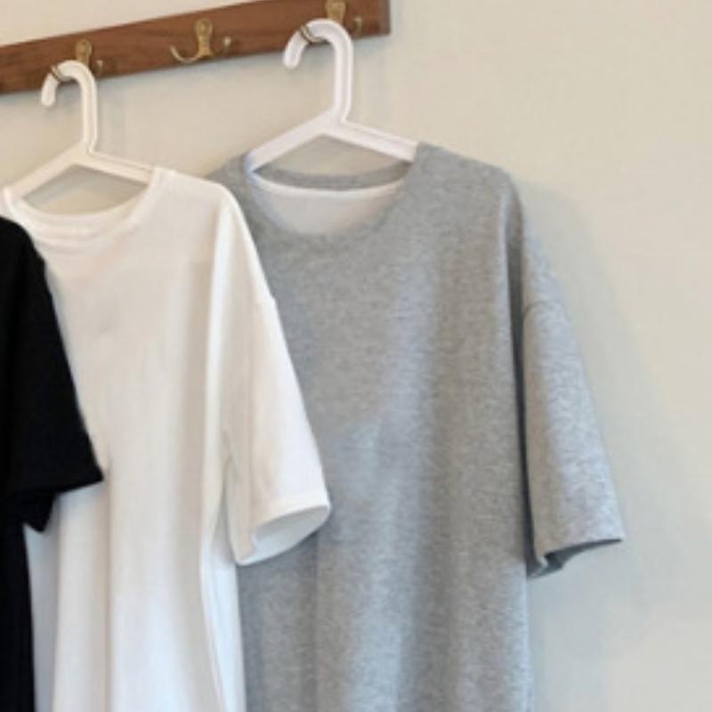 Vestito casual a maniche corte taglie forti da donna, estivo, largo, tinta unita, di media lunghezza, con spacco al ginocchio