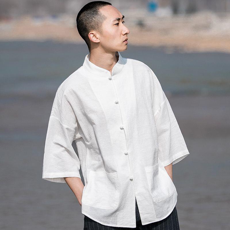 

Мужская рубашка в стиле ретро в китайском стиле Тан - длинный рукав, льняной хлопковый верх 3XL (175-185 Jin)