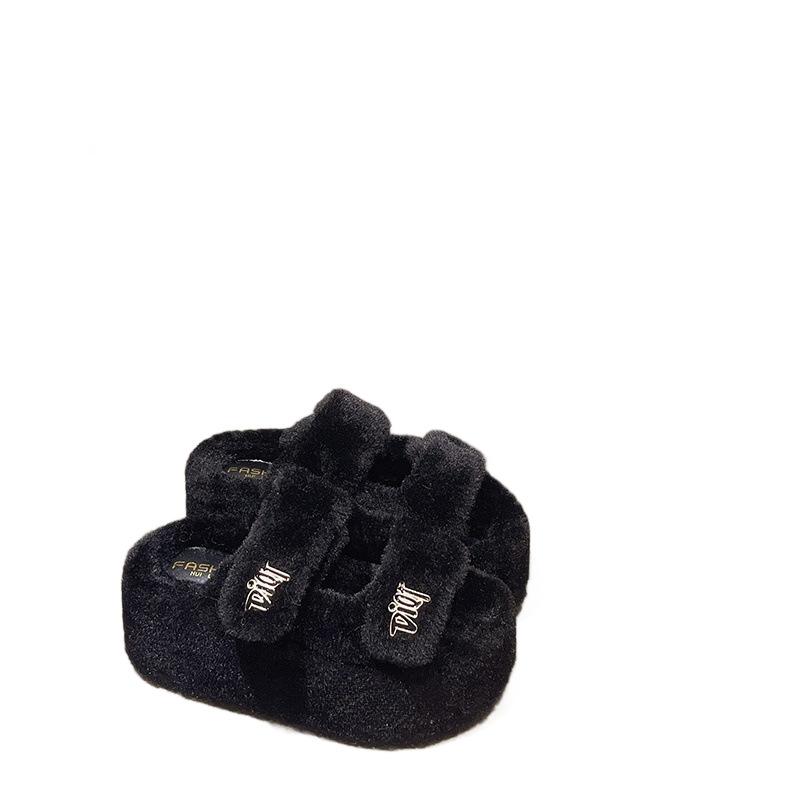 Popular Xiaoxiang thick-soled fluffy slippers for women to wear in spring and autumn, advanced sense 2025 new European high-heeled fluffy
