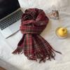 College Style Autumn and Winter Plaid Scarf Female Korean Atmosphere Tassel Versatile Sweet Cold-proof Gift JK with Scarf