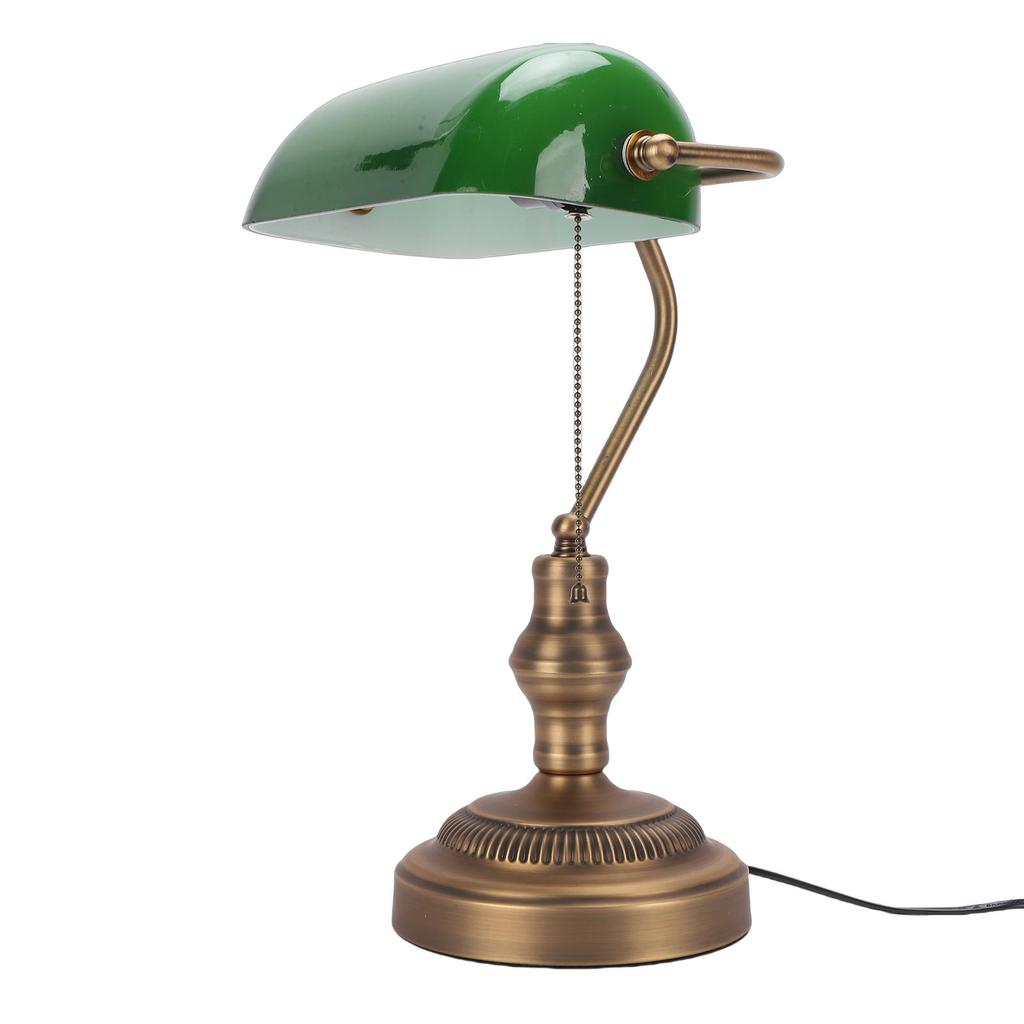 Green Glass Bankers Desk Lamp Retro Antique Library Lamp with Pull Chain Switch Plug In Fixture US Plug 110V