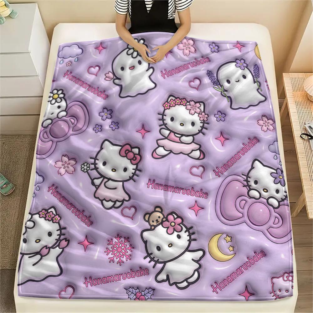 1PC Sanrio Pink Print Flannel Blanket, High quality All Seasons, Home Decor, Warmth and Comfort, Perfect for Christmas Gifts
