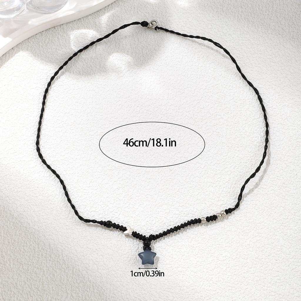 Bohemian Hand Woven Black Rope Star Pendant Necklace Retro Choker Necklace Women's Daily Versatile Party Jewelry