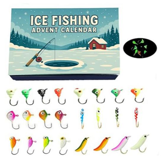 Ice Fishing Advent Calendar 2025 24 Days Ice Fishing Lures Christmas Countdown Calendar Set for Ice Fisher Adult Men Father
