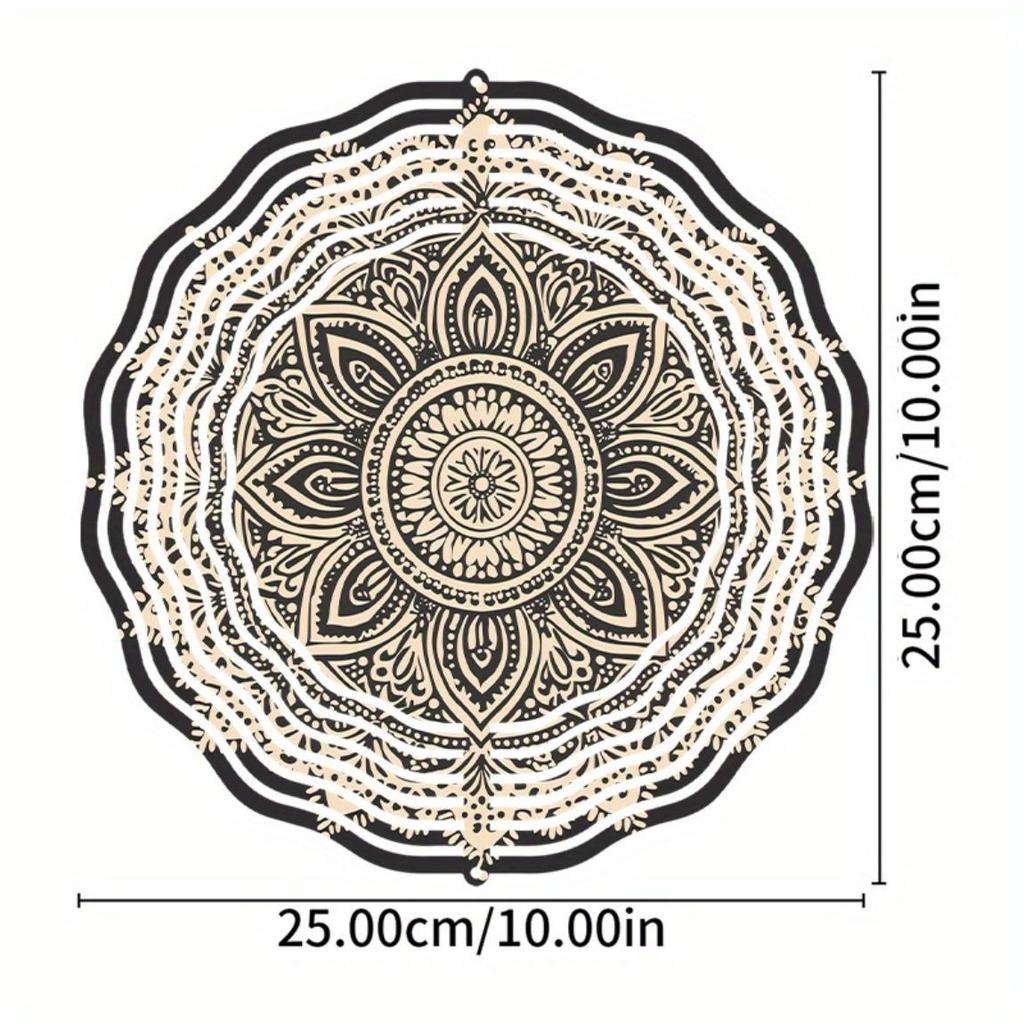 Mandala Metal Wind Spinner Garden Decor Outdoor Indoor Hanging Ornament Black Gold Accents Holiday Gift for Home Yard Detailed Design