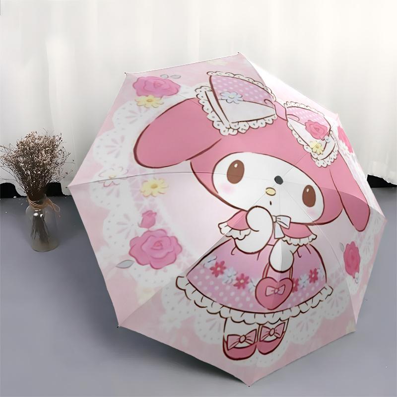 1pc My Melody Pink Bow Outdoor Umbrella - Automatic Open Close with Lace Trim, Floral Pattern, Perfect for Fans, Travelers, Daily Use, Festive Gift.A0