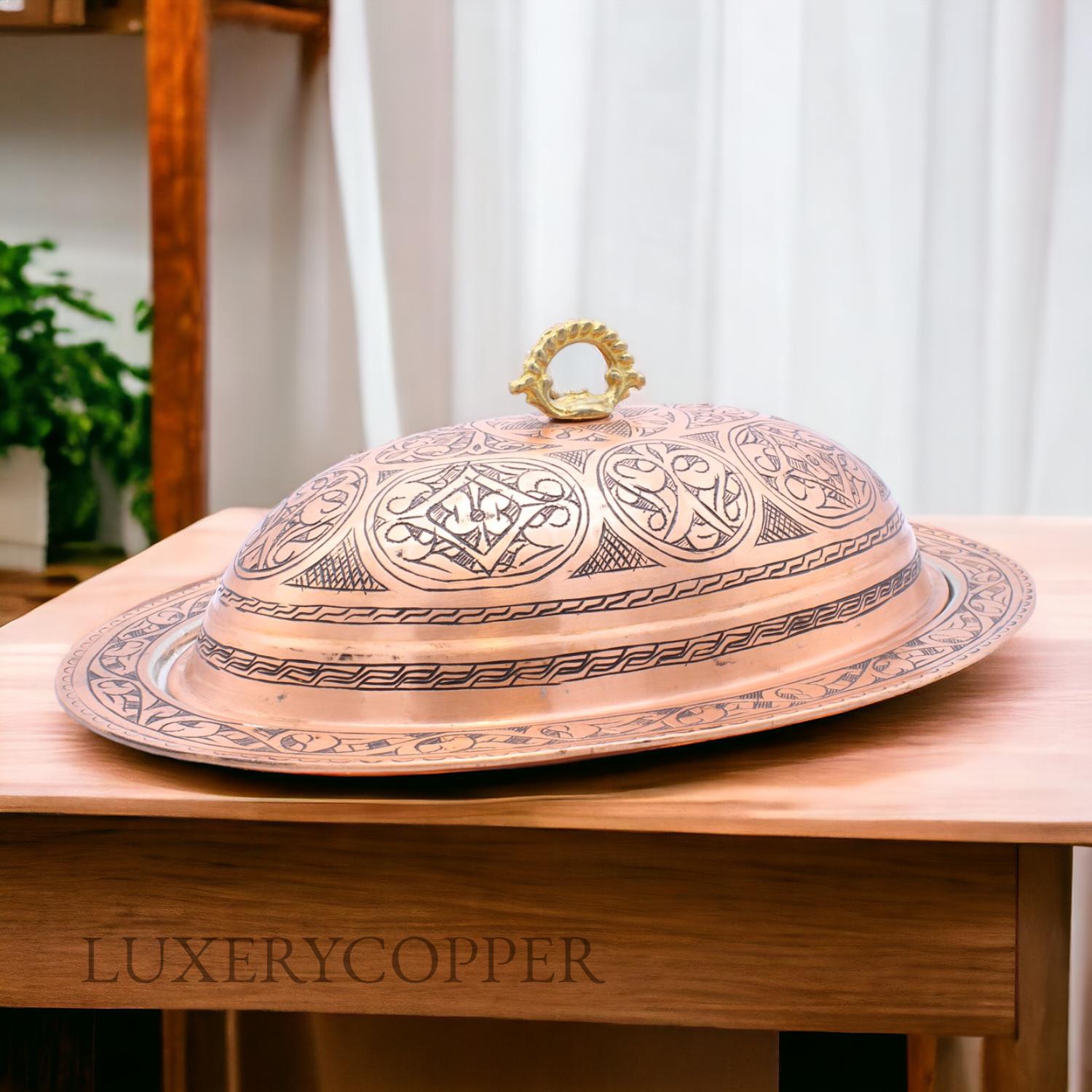 

Газиантеп Тарелка-лодочка с крышкой из состаренной меди ручной работы 30–45 см 30cm