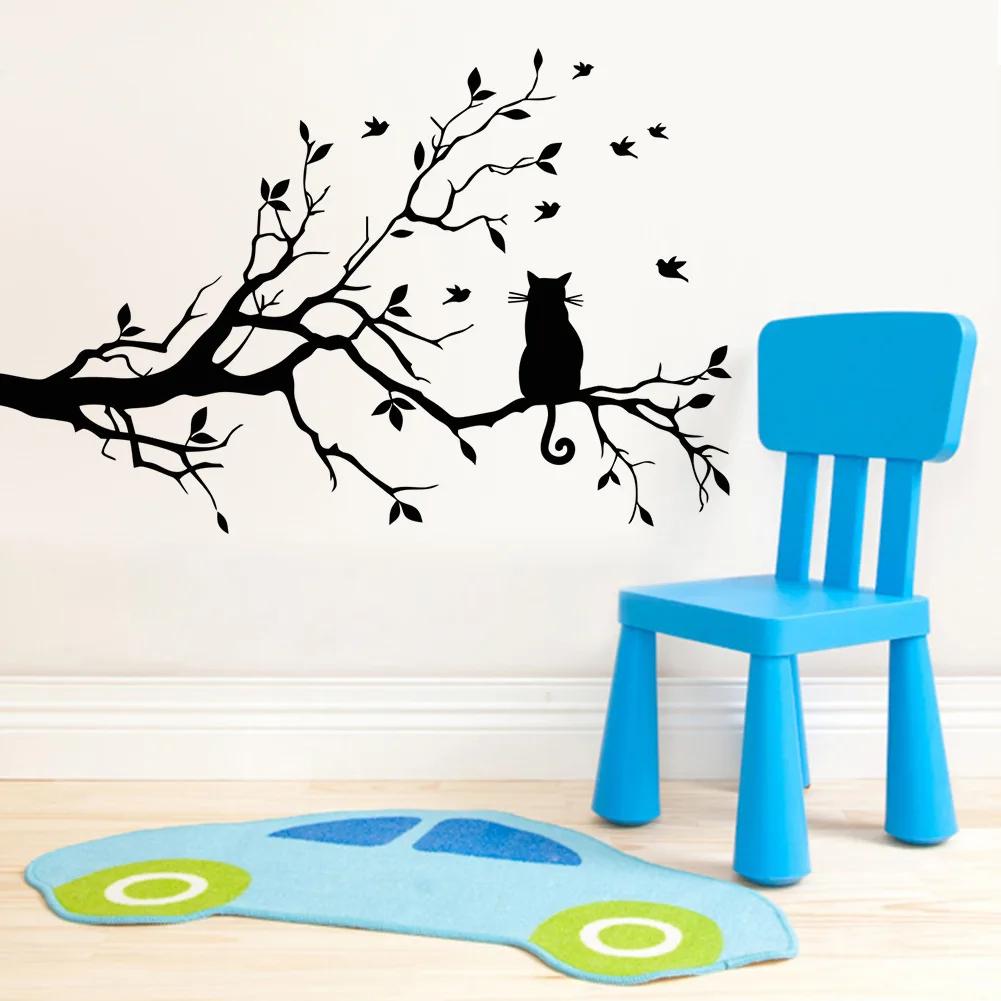 Vinyl Squirrel On Long Tree Branch Wall Sticker Animals Cats Art Decal Kids Room Home Decoration Room Wall Art Wallpaper
