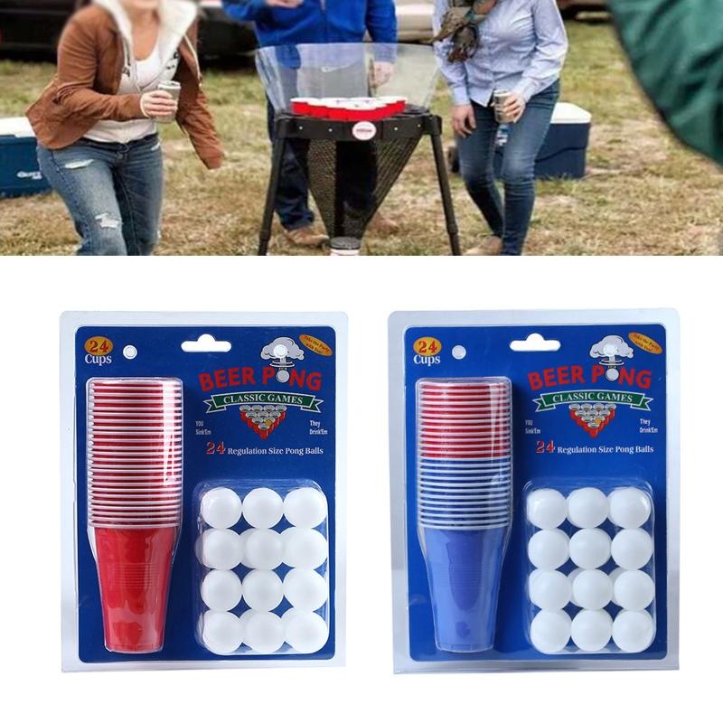 Drinking Game Set Beer Pong Bar Game Toy for w/ 24 Reusable Cups 24 Pingpong Balls for Bars Men Women Desktop Board Game