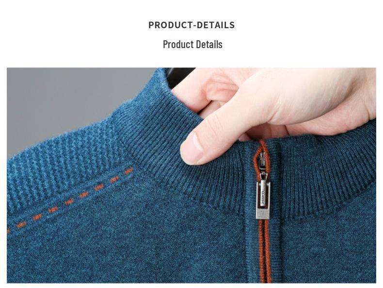 Men's Thickened Heavyweight Half-Zip Knit Sweater - Striped Jacquard, New Autumn/Winter Arrival