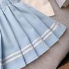 Summer Children Girls Student Set JK Mandarin Collar Tshirts and Pleated Skirts Kid Bottom