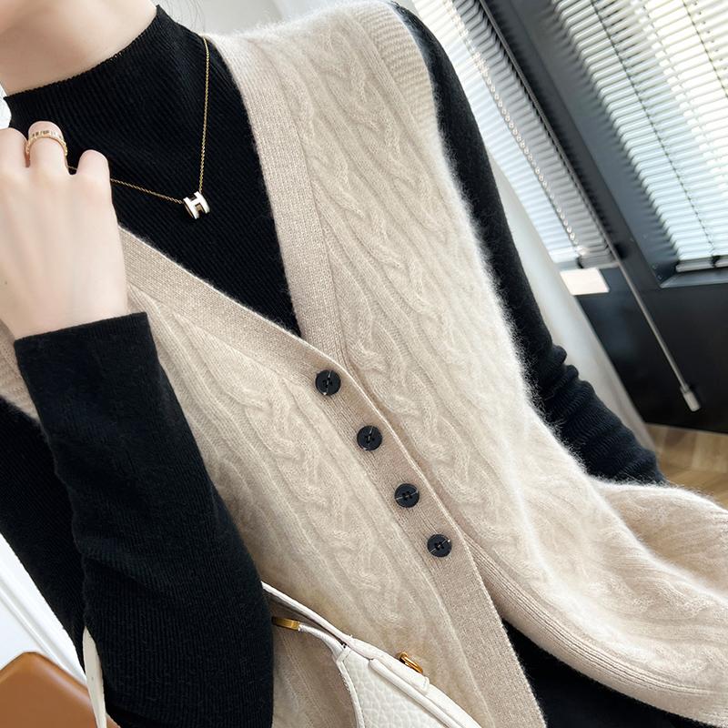 Women's cashmere vest Qinghe cashmere 30% cashmere 70% wool autumn and winter cashmere vest soft and warm