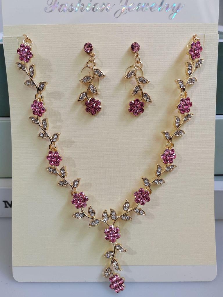 Simple Flower Necklace & Earrings Set - Multi-Color Bridal Jewelry Accessories