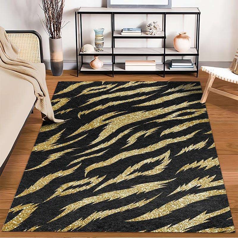 Luxuriöser Schwarz-Gold-Glitzer-Tigerstreifen-Muster Teppich Geeignet für die Verwendung als Anti-Rutsch-Matte für Wohnzimmer, Schlafzimmer, Sofas