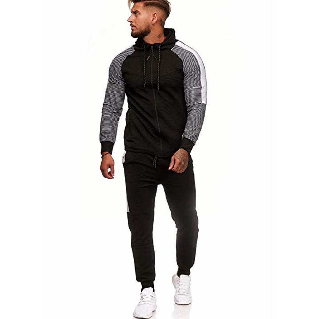 Men's  Winter Pocket Sweatshirt Top Pants Sets Sports Suit Tracksuit  