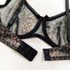 Γαλλικό Σετ Εσωρούχων με Δαντέλα και Λεοπάρ Πουά Διχτυωτό Push-up Σουτιέν και Σλιπ