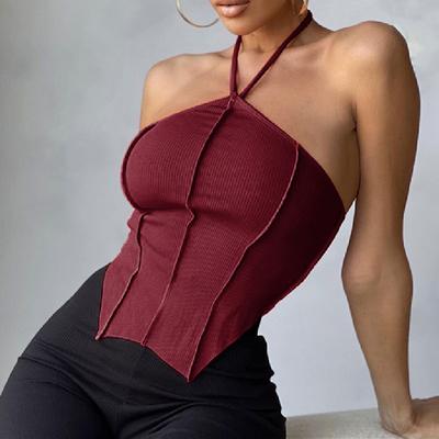 Ladies Summer Halter Tank Tops Reverse Trim Slim Fit Sexy Wild Wrapped Chest Casual Thin Exposed Navel Vest for Women