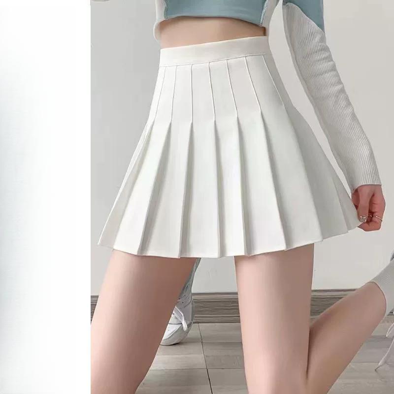 Fustă plisată cu buzunare, Vară Petite Elastic cu talie înaltă elastică, Fustă scurtă, Femei Plinuțe Mm, Mărimi mari Slimming Fustă jumătate de corp, Negru