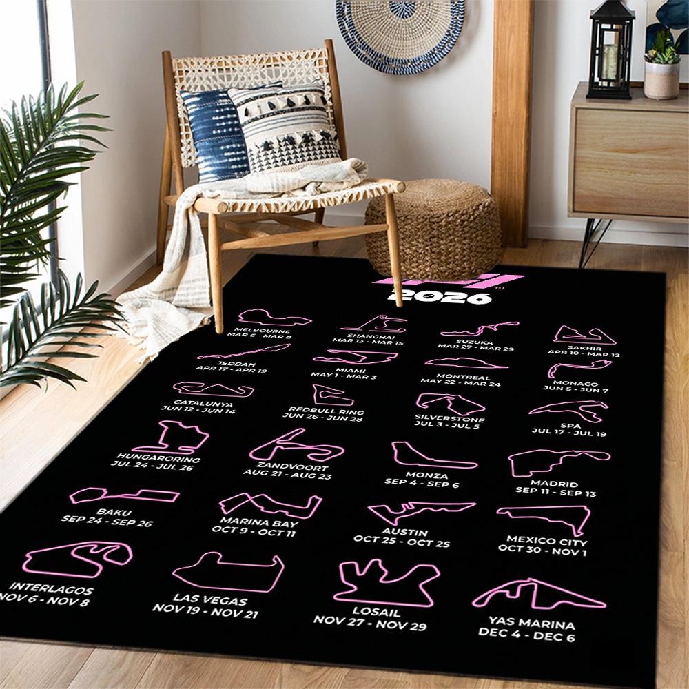 2026 Formula 1 Calendar Themed Anti-Slip Rugs - Polyester Home Decor, Suitable for Bedrooms, Living Rooms, Doorways, Studios, and Decorations