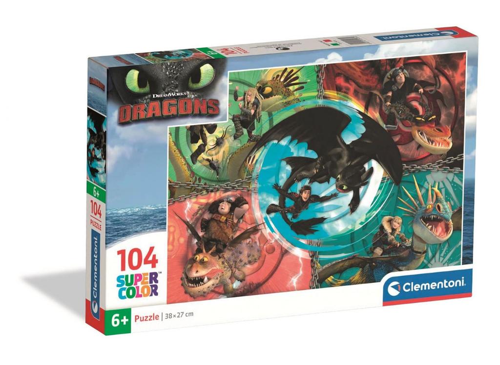 104-piece puzzle. Super colorful. How to Train Your Dragon 1