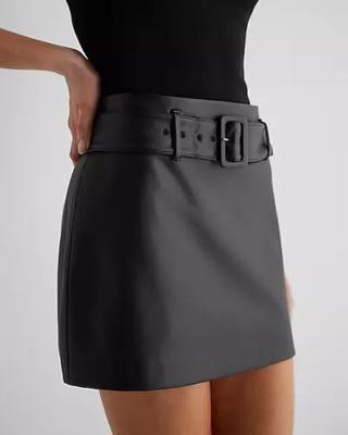 Fustă Mini Designeri din Piele de Miel Autentică Slim Fit Sexy Piele Neagră Unică Femei