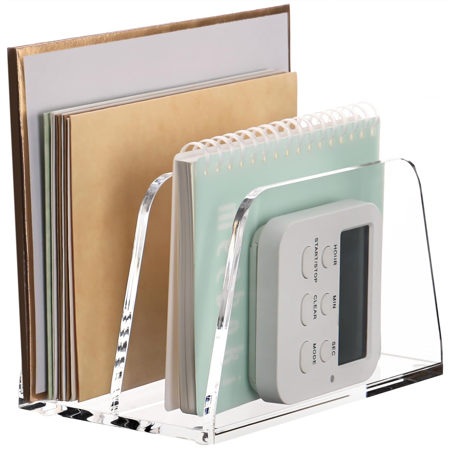SANRUI 3 Compartments Mail Organizer Letter Holder for Desk ,Vertical Letter Holder,File Sorter Acrylic Desk Organizer Office Supplies,Clear 2 Sections