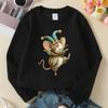 Kids Crewneck Sweatshirt, Blue & Golden Stripes Floral Print, Machine Washable Soft Casual Sportswear for Spring & Autumn