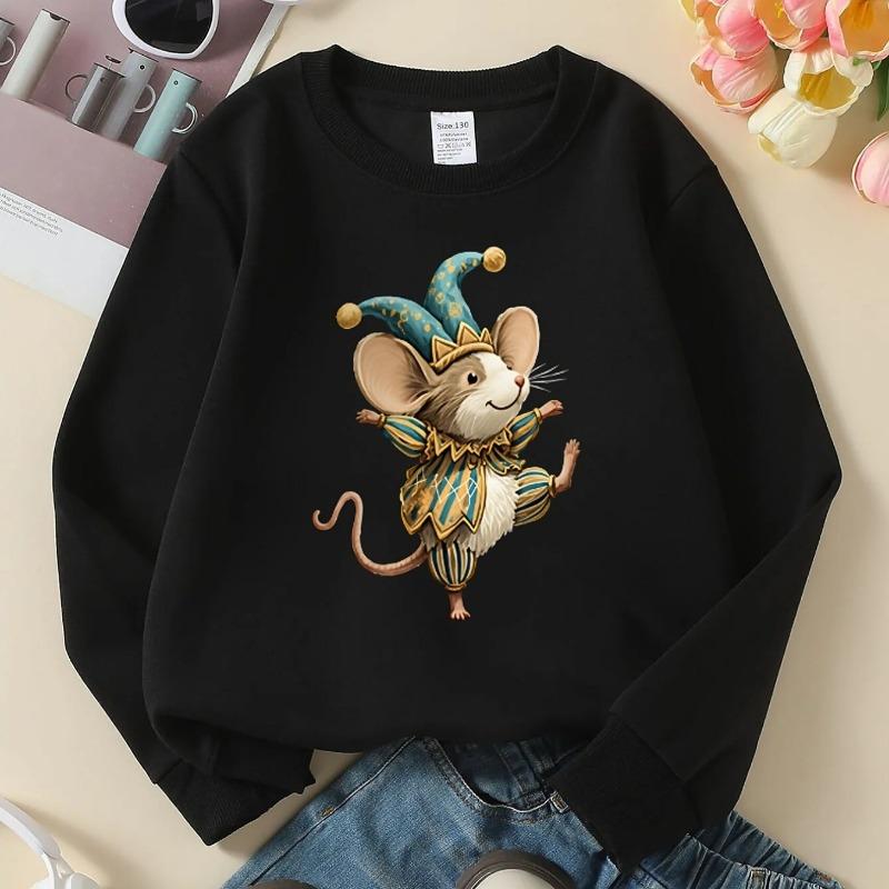 Kids Crewneck Sweatshirt, Blue & Golden Stripes Floral Print, Machine Washable Soft Casual Sportswear for Spring & Autumn