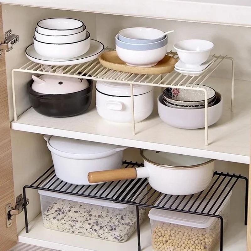 Concise Style Kitchen Scalable Organizer Storage Rack Holder Durable Tiered Rack Space Saving Kitchen Supplies Storage Rack