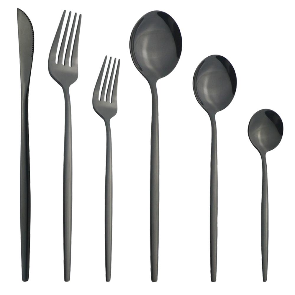 6Pcs/Set Gold Dinnerware Cutlery Set Mirror Stainless Steel Dinner Flatware Knife Dessert Fork Coffee Spoon Tableware Silverware Set