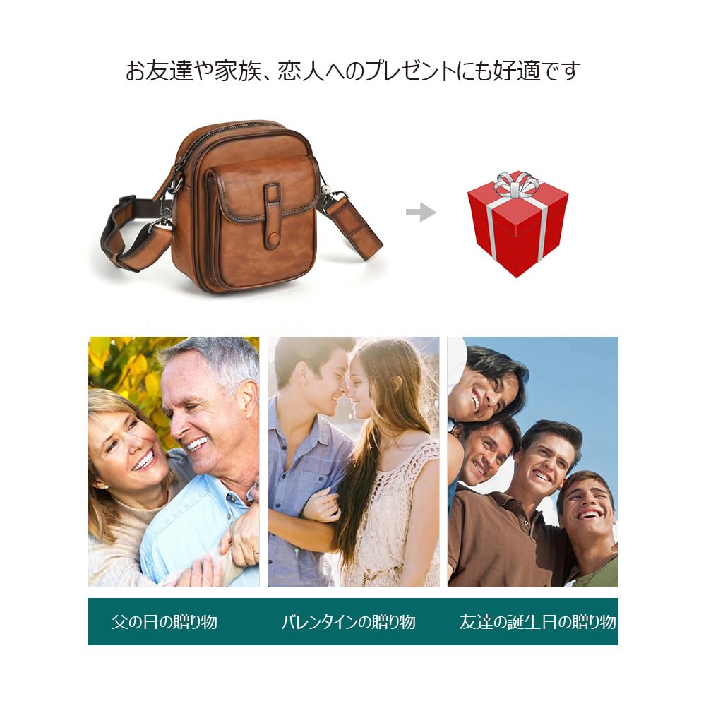 Whatna Antique-Style Tanned Natural Cowhide Leather Crossbody Bag for Men, One-Shoulder Chest Bag with Thick Leather Shoulder Strap for Commuting,