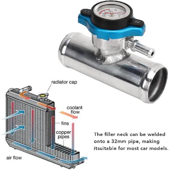 in Line Radiator Hose Filler Neck , Radiator Coolant Filler, Radiator with T Branch Water Pipe Kit, 38mm 1‑1/2in OD with Temp Display T6061