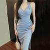 Pure Desire Sexy Hanging Neck Strap Dress Women's Summer Dress French High End Elegance and Temperament Long Waist Waist Split Wrap Hip Skirt