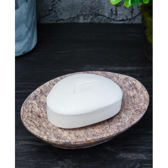 Crocon Natural Galenite Soap Tray for Bathroom & Kitchen – Premium Granite Stone Oval Soap Dish with Self-Draining Waterfall (Size: 5x4 Inches)