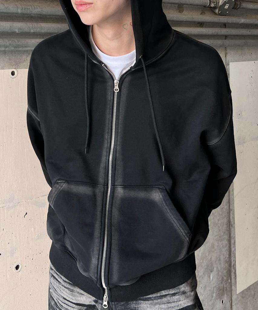 WEGO Figments Zip Brushed Double Big Korean Size Black Hoodie, Finish, Zip, Hoodie, Top, Sweatshirt, Casual, Streetwear, Style, Gift, Spring, Autumn,