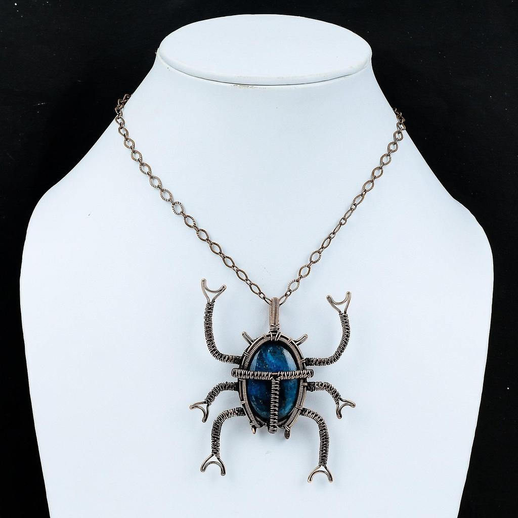 Neon Apatite Pendant Copper Wire Wrapped Pendant Neon Apatite Jewelry Handmade Pendant Copper Jewelry Gemstone Beetle Pendant Gift For Wife