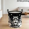 1pc, Printed Foldable Laundry Basket, Winter Raccoon Heart Pattern, Sturdy Handle, Large Capacity Circular Storage Bucket, Suitable for Home Organizat
